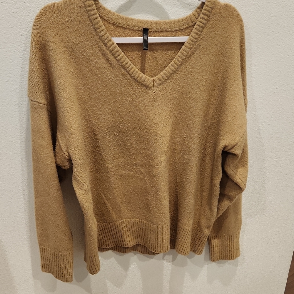 Cozy Tan V-Neck Women's Sweater